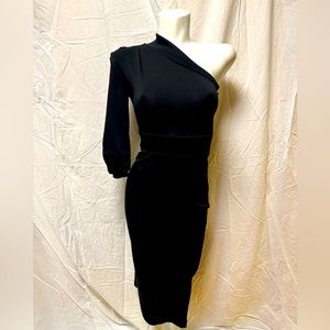 FKSP bodycon stretch one shoulder midi dress. Black. Size XS
